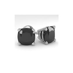 12 ctw Cushion Black Diamond Stud Designer Earrings 14K White Gold