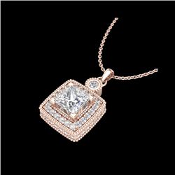 0.91 ctw Princess VS/SI Diamond Art Deco Stud Necklace 18K Rose Gold