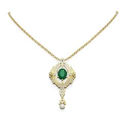 5.6 ctw Emerald & Diamond Necklace 18K Yellow Gold