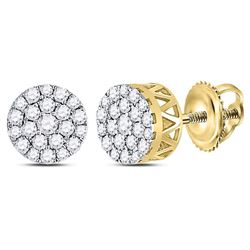 14kt Yellow Gold Round Diamond Concentric Circle Cluster Earrings 1/2 Cttw