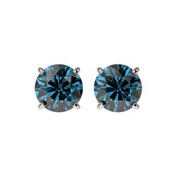 1.57 ctw Certified Intense Blue Diamond Stud Earrings 10K White Gold