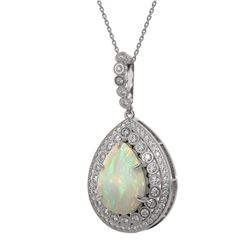 10.77 ctw Certified Opal & Diamond Victorian Necklace 14K White Gold