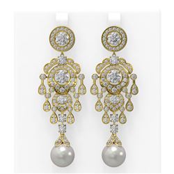 9.4 ctw Diamond and Pearl Earrings 18K Yellow Gold