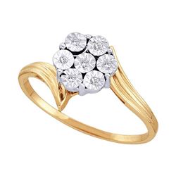 10kt Yellow Gold Round Diamond Miracle Flower Cluster Ring 1/20 Cttw