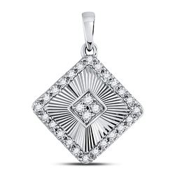 10kt White Gold Round Diamond Diagonal Square Pendant 1/6 Cttw
