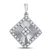 Image 1 : 10kt White Gold Round Diamond Diagonal Square Pendant 1/6 Cttw
