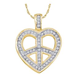 10kt Yellow Gold Round Diamond Heart Peace Sign Pendant 1/6 Cttw