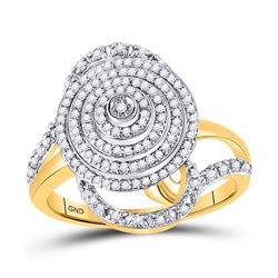10kt Yellow Gold Round Diamond Concentric Circle Layered Cluster Ring 1/2 Cttw