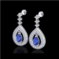 2.25 ctw Tanzanite & Micro Pave VS/SI Diamond Earrings 14K White Gold