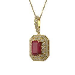 7.18 ctw Certified Ruby & Diamond Victorian Necklace 14K Yellow Gold
