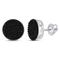 10kt White Gold Unisex Round Black Color Enhanced Diamond Cluster Earrings 1/2 Cttw