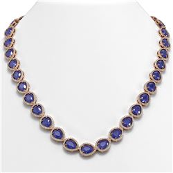 64.01 ctw Sapphire & Diamond Micro Pave Halo Necklace 10K Rose Gold
