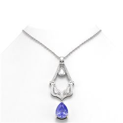 14.2 ctw Tanzanite & Diamond Necklace 18K White Gold