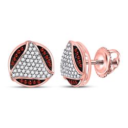 10kt Rose Gold Round Red Color Enhanced Diamond Circle Cluster Stud Earrings 1/4 Cttw