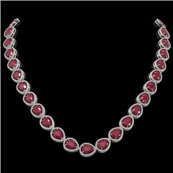 64.01 ctw Ruby & Diamond Micro Pave Halo Necklace 10K White Gold