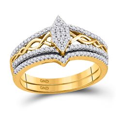 10kt Yellow Gold Round Diamond Oval Cluster Bridal Wedding Engagement Ring Band Set 1/3 Cttw