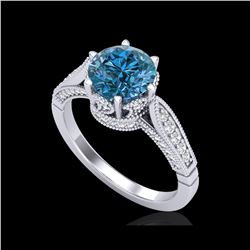 2.2 ctw Intense Blue Diamond Engagement Art Deco Ring 18K White Gold