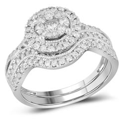14kt White Gold Round Diamond Bridal Wedding Engagement Ring Band Set 7/8 Cttw
