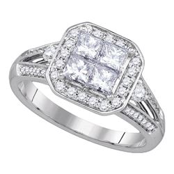14kt White Gold Princess Diamond Cluster Bridal Wedding Engagement Ring 1.00 Cttw