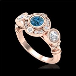 1.51 ctw Intense Blue Diamond Art Deco 3 Stone Ring 18K Rose Gold