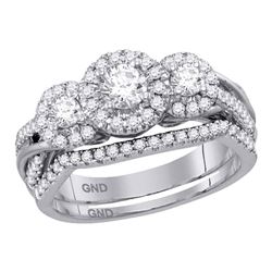 14kt White Gold Round Diamond Bridal Wedding Engagement Ring Band Set 1.00 Cttw