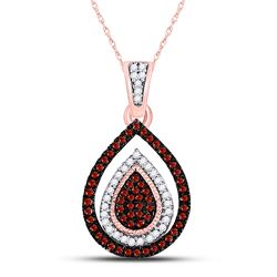 10kt Rose Gold Round Red Color Enhanced Diamond Teardrop Frame Cluster Pendant 1/4 Cttw