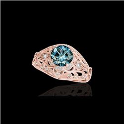 1.36 ctw SI Certified Blue Diamond Solitaire Antique Ring 10K Rose Gold