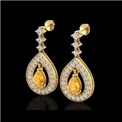 2.25 ctw Citrine & Micro Pave VS/SI Diamond Earrings 14K Yellow Gold