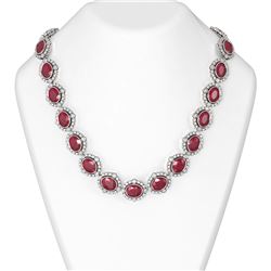 104.42 ctw Ruby & Diamond Necklace 18K White Gold