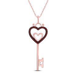 10kt Rose Gold Round Red Color Enhanced Diamond Key Love Heart Pendant 1/10 Cttw