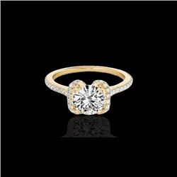 1.33 ctw Certified Diamond Solitaire Halo Ring 10K Yellow Gold