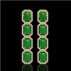 11.93 ctw Jade & Diamond Micro Pave Halo Earrings 10K Yellow Gold