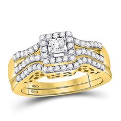 14kt Yellow Gold Princess Diamond Split-shank Bridal Wedding Engagement Ring Band Set 5/8 Cttw