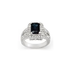 3.0 ctw Blue Sapphire & Diamond Ring 18K White Gold