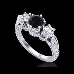 2.18 ctw Fancy Black Diamond Art Deco 3 Stone Ring 18K White Gold