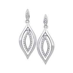 10kt White Gold Round Diamond Double Oval Dangle Screwback Earrings 1/6 Cttw