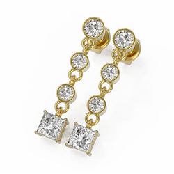 2 ctw Princess Cut Diamond Designer Earrings 18K Yellow Gold