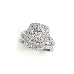 1.25 ctw Certified VS/SI Diamond 2pc Set Ring Solitaire Halo 14K White & Rose Gold