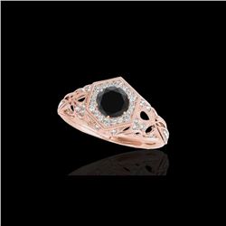 1.4 ctw Certified VS Black Diamond Solitaire Antique Ring 10K Rose Gold