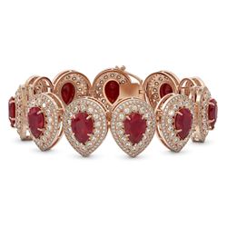 56.04 ctw Certified Ruby & Diamond Victorian Bracelet 14K Rose Gold