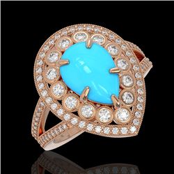 4.02 ctw Turquoise & Diamond Victorian Ring 14K Rose Gold