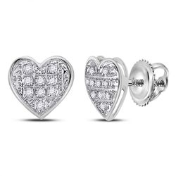 10kt White Gold Round Diamond Heart Cluster Stud Earrings 1/20 Cttw