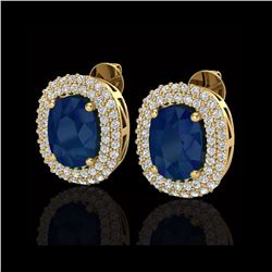 6.30 ctw Sapphire & Micro Pave VS/SI Diamond Earrings 18K Yellow Gold