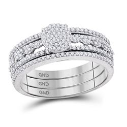 10kt White Gold Round Diamond Cluster Bridal Wedding Engagement Ring Band 3-Piece Set 3/8 Cttw