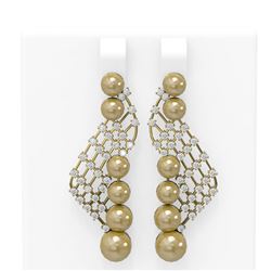 1.55 ctw Diamond and Pearl Earrings 18K Yellow Gold