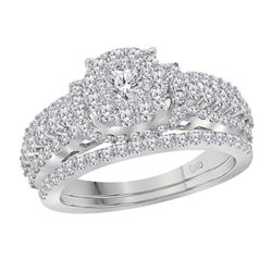 14kt White Gold Round Diamond Solitaire Cluster Bridal Wedding Engagement Ring Band Set 1-1/2 Cttw