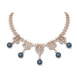 24 ctw Diamond and Pearl Necklace 18K Rose Gold