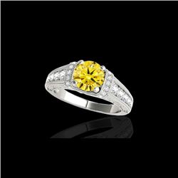 1.75 ctw Certified SI Intense Yellow Diamond Antique Ring 10K White Gold