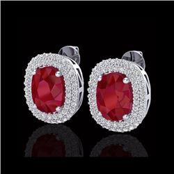 6.30 ctw Ruby & Micro Pave VS/SI Diamond Earrings 18K White Gold