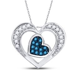 10kt White Gold Round Blue Color Enhanced Diamond Heart Pendant 1/12 Cttw